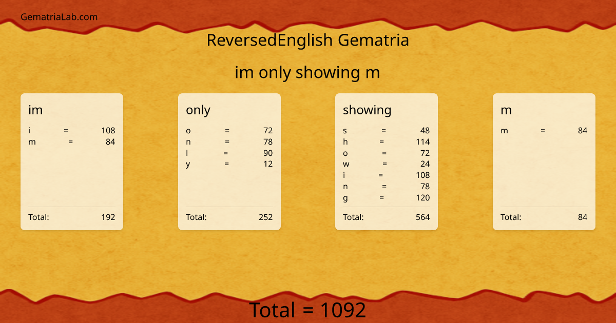 im only showing m in reversedEnglish Gematria